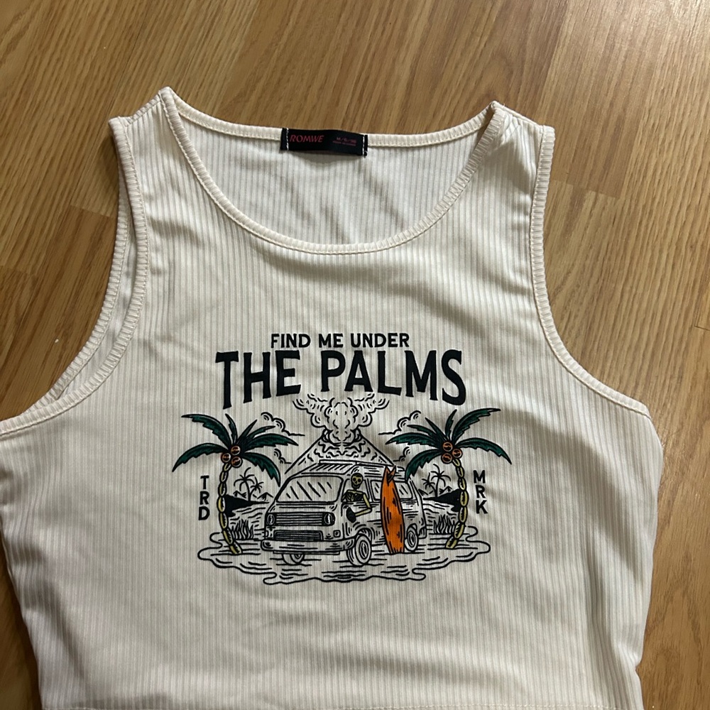 Pompeii3 Graphic Ribbed White Tank Top